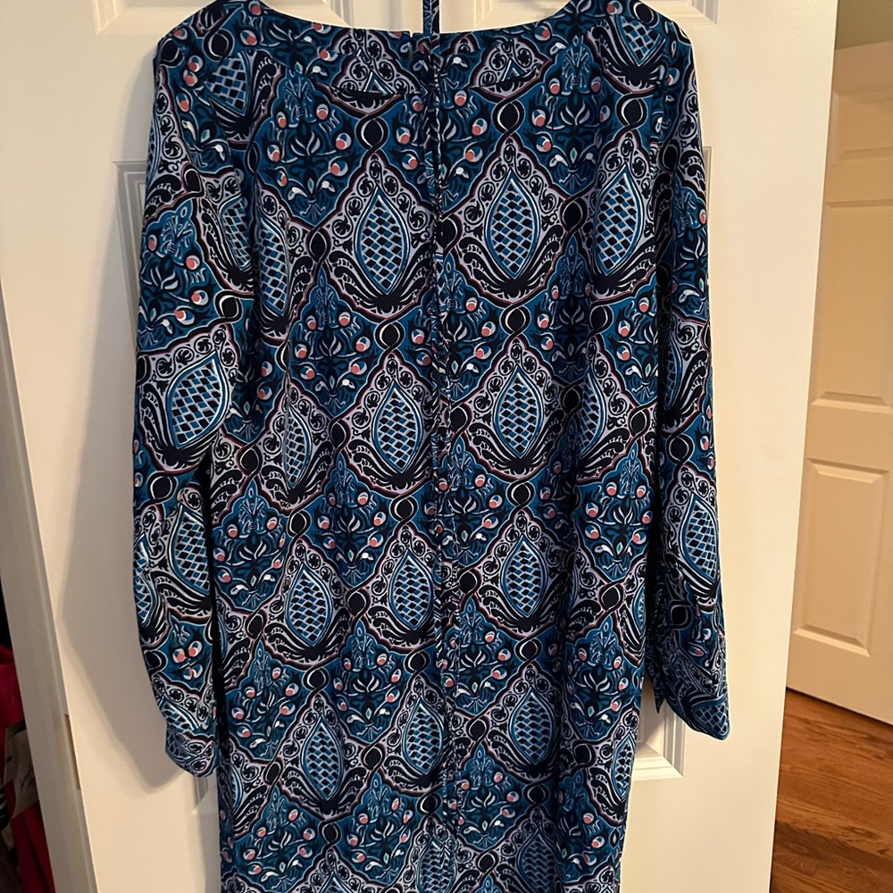 Blue Patterned Long Sleeve Dress